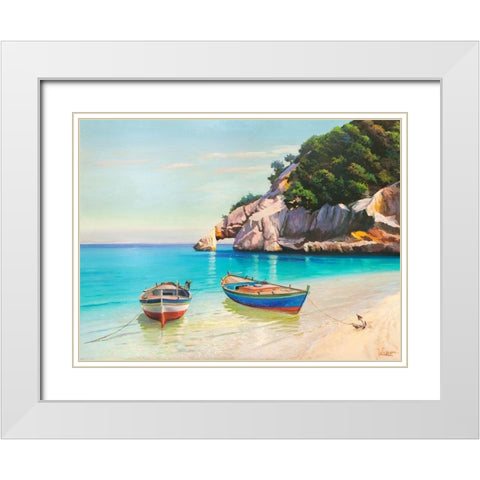 Barche nella caletta- Sardegna White Modern Wood Framed Art Print with Double Matting by Galasso, Adriano