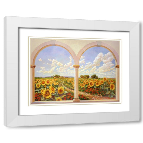 Strada dei girasoli White Modern Wood Framed Art Print with Double Matting by Del Missier, Andrea