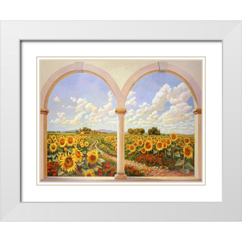 Strada dei girasoli White Modern Wood Framed Art Print with Double Matting by Del Missier, Andrea