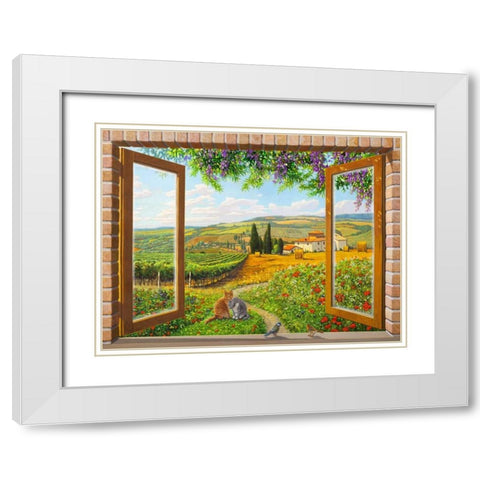 Finestra sulla campagna White Modern Wood Framed Art Print with Double Matting by Del missier, Andrea