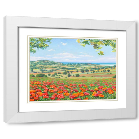 Campo di papaveri White Modern Wood Framed Art Print with Double Matting by Del Missier, Andrea