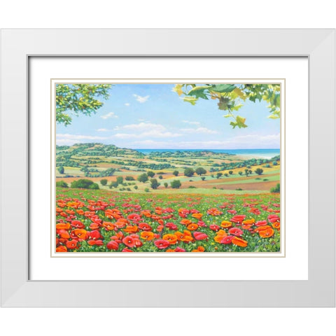 Campo di papaveri White Modern Wood Framed Art Print with Double Matting by Del Missier, Andrea