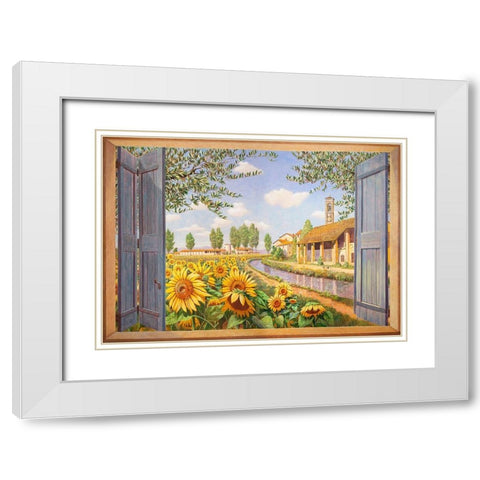 Casolare tra i girasoli White Modern Wood Framed Art Print with Double Matting by Del Missier, Andrea