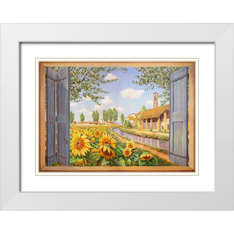 Casolare tra i girasoli White Modern Wood Framed Art Print with Double Matting by Del Missier, Andrea