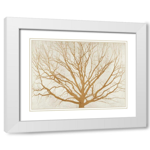 Golden Tree White Modern Wood Framed Art Print with Double Matting by Aprile, Alessio