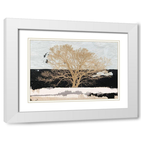 Golden Tree White Modern Wood Framed Art Print with Double Matting by Alessio, Aprile