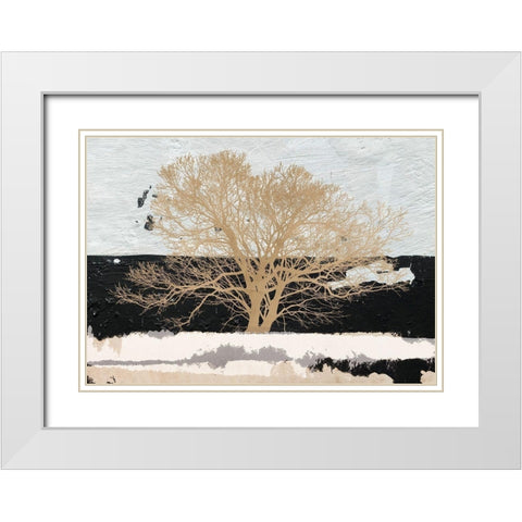 Golden Tree White Modern Wood Framed Art Print with Double Matting by Alessio, Aprile