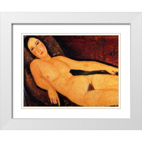 Nude on a Divan White Modern Wood Framed Art Print with Double Matting by Modigliani, Amedeo
