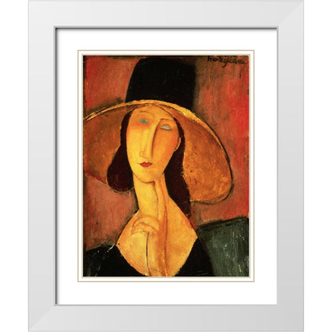 Portrait of Jeanne Hebuterne White Modern Wood Framed Art Print with Double Matting by Modigliani, Amedeo
