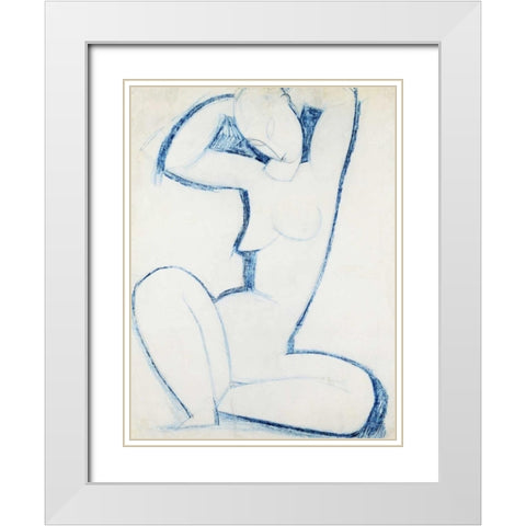 Blue Caryatid II White Modern Wood Framed Art Print with Double Matting by Modigliani, Amedeo