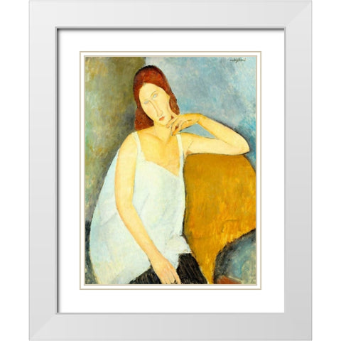 Jeanne HeÂ´buterne White Modern Wood Framed Art Print with Double Matting by Modigliani, Amedeo