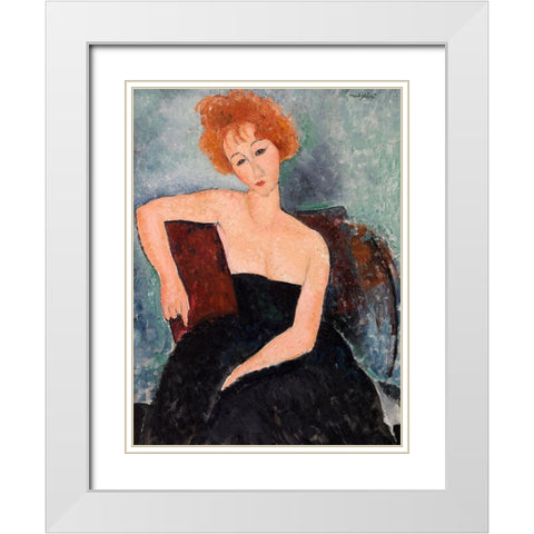 Jeune fille rousse en robe de soir (detail) White Modern Wood Framed Art Print with Double Matting by Amedeo, Modigliani