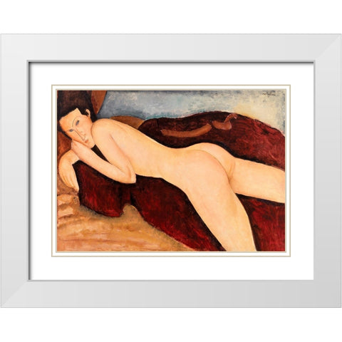 Reclining Nude from the Back White Modern Wood Framed Art Print with Double Matting by Modigliani, Amedeo