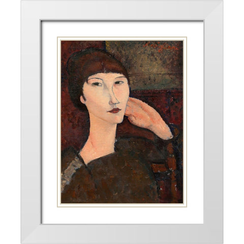Adrienne (woman with bangs) White Modern Wood Framed Art Print with Double Matting by Modigliani, Amedeo