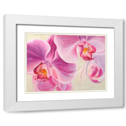 Purple Orchids White Modern Wood Framed Art Print with Double Matting by Ann, Cynthia