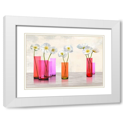 Poppies in crystal vases (Purple palette) White Modern Wood Framed Art Print with Double Matting by Cynthia, Ann