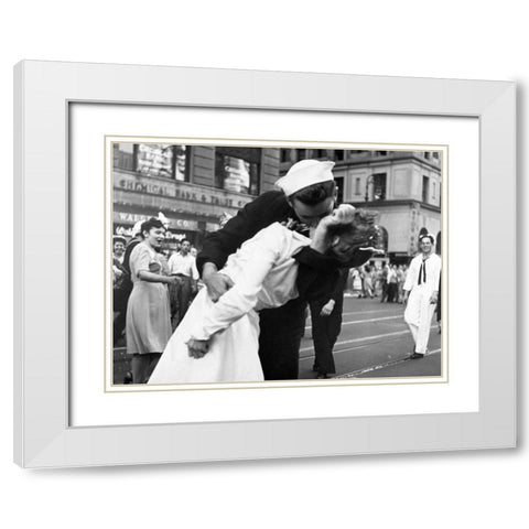 Kissing the War Goodbye in Times Square 1945 White Modern Wood Framed Art Print with Double Matting by Jorgensen, Victor