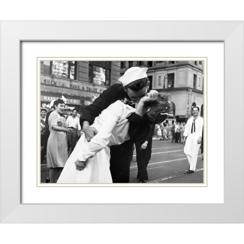 Kissing the War Goodbye in Times Square 1945 White Modern Wood Framed Art Print with Double Matting by Jorgensen, Victor