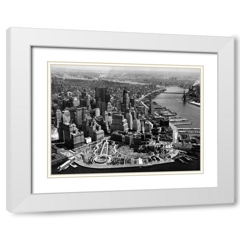 Aerial View of Manhattan White Modern Wood Framed Art Print with Double Matting by Anonymous