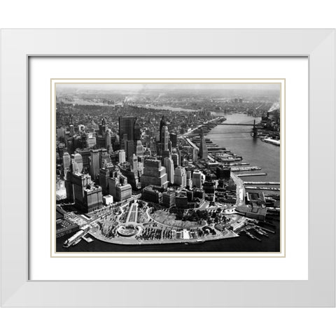 Aerial View of Manhattan White Modern Wood Framed Art Print with Double Matting by Anonymous
