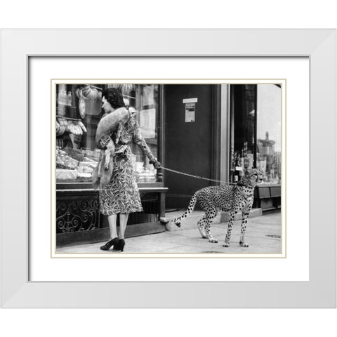 Elegant Woman with Cheetah White Modern Wood Framed Art Print with Double Matting by Anonymous