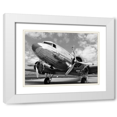 DC-3 in air field, Arizona White Modern Wood Framed Art Print with Double Matting by Anonymous