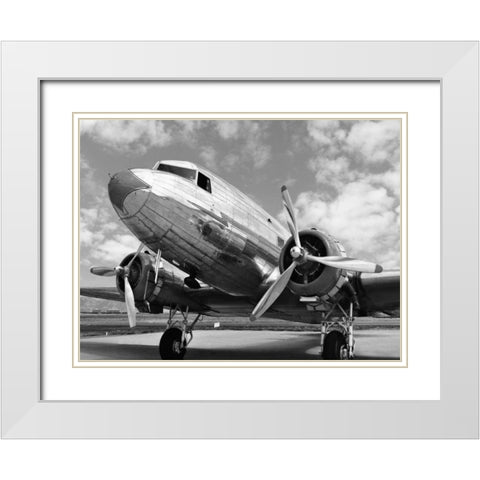 DC-3 in air field, Arizona White Modern Wood Framed Art Print with Double Matting by Anonymous