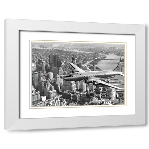 Flying over Manhattan, NYC White Modern Wood Framed Art Print with Double Matting by Anonymous