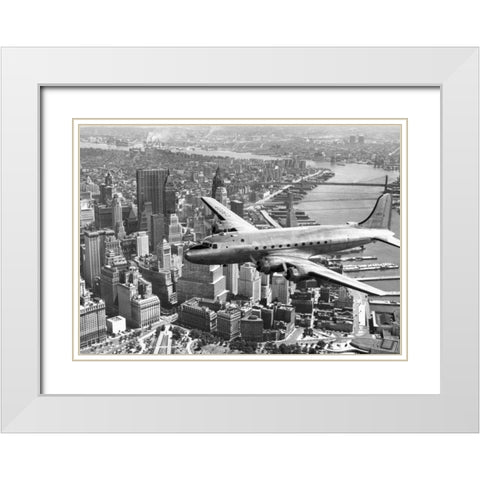 Flying over Manhattan, NYC White Modern Wood Framed Art Print with Double Matting by Anonymous