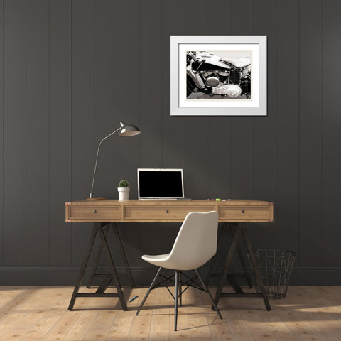Vintage American V-Twin engine (detail) White Modern Wood Framed Art Print with Double Matting by Gasoline Images