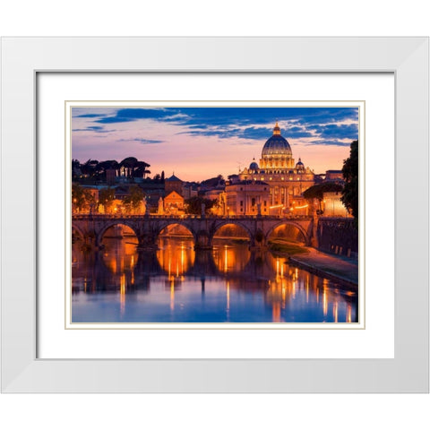 Night view at St. Peters cathedral, Rome White Modern Wood Framed Art Print with Double Matting by Anonymous