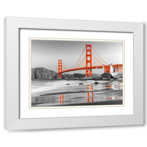Baker beach and Golden Gate Bridge, San Francisco White Modern Wood Framed Art Print with Double Matting by Anonymous