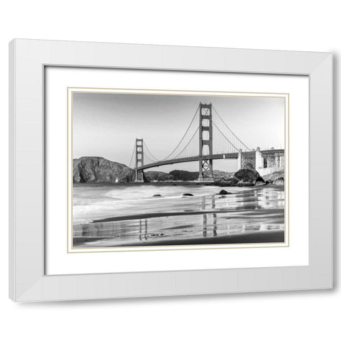 Baker beach and Golden Gate Bridge, San Francisco White Modern Wood Framed Art Print with Double Matting by Anonymous