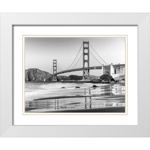 Baker beach and Golden Gate Bridge, San Francisco White Modern Wood Framed Art Print with Double Matting by Anonymous