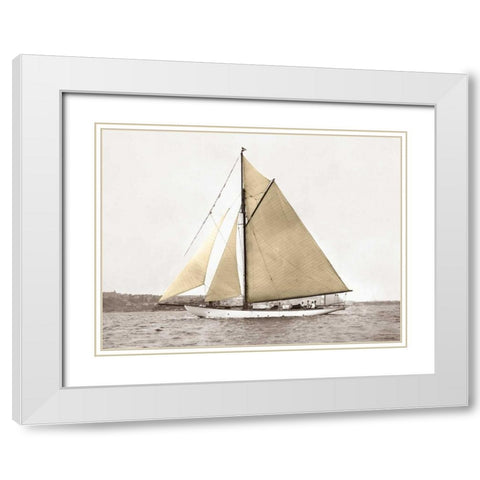 Yacht on Sydney Harbour White Modern Wood Framed Art Print with Double Matting by Anonymous
