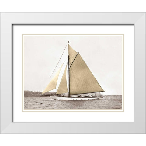Yacht on Sydney Harbour White Modern Wood Framed Art Print with Double Matting by Anonymous