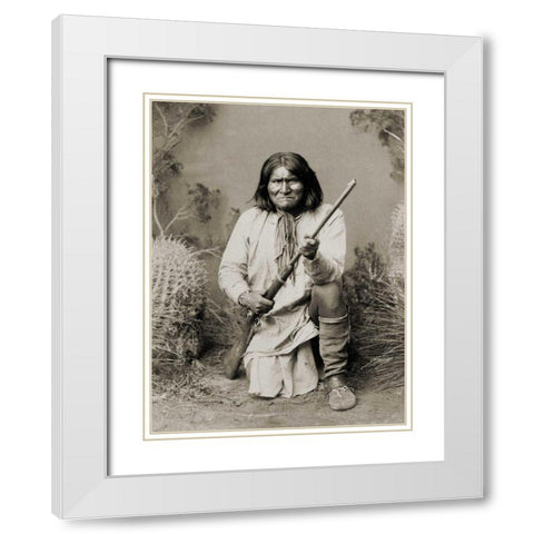 Geronimo- Apache- 1886 White Modern Wood Framed Art Print with Double Matting by Anonymous