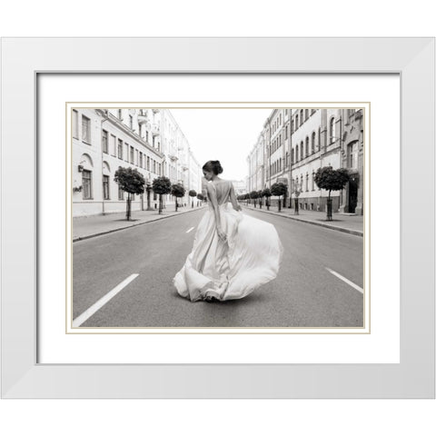 Walking Down a Road White Modern Wood Framed Art Print with Double Matting by Haute Photo Collection