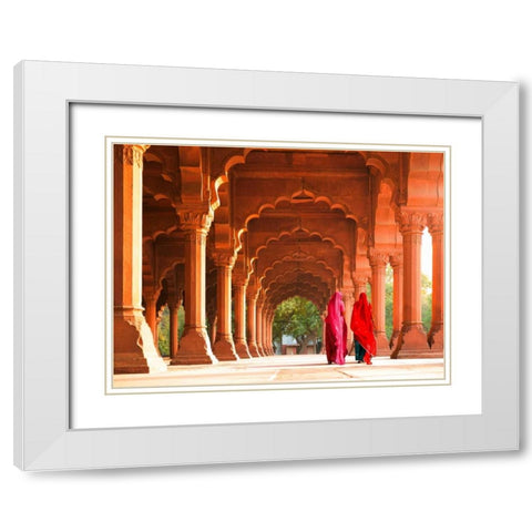 Women in traditional dress- India White Modern Wood Framed Art Print with Double Matting by Pangea Images