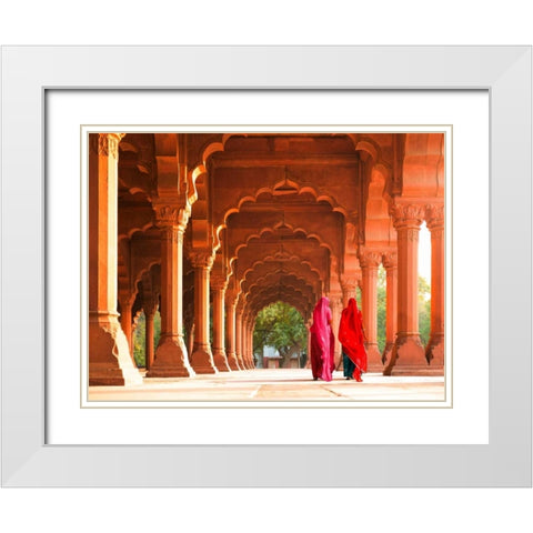 Women in traditional dress- India White Modern Wood Framed Art Print with Double Matting by Pangea Images