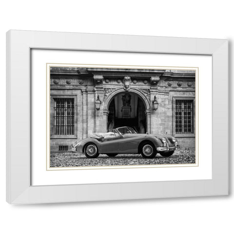 Luxury Car in front of Classic Palace (BW) White Modern Wood Framed Art Print with Double Matting by Gasoline Images