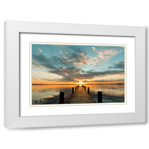 Morning Lights on a Jetty White Modern Wood Framed Art Print with Double Matting by Pangea Images