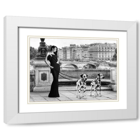 Walking in Paris White Modern Wood Framed Art Print with Double Matting by Lauren, Julian