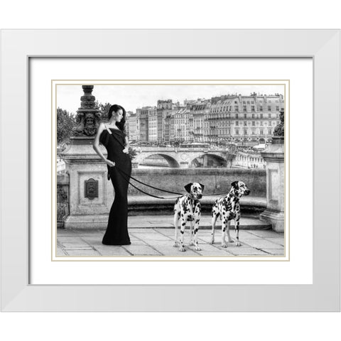 Walking in Paris White Modern Wood Framed Art Print with Double Matting by Lauren, Julian