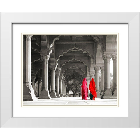 Women in traditional dress, India (BW) White Modern Wood Framed Art Print with Double Matting by Pangea Images