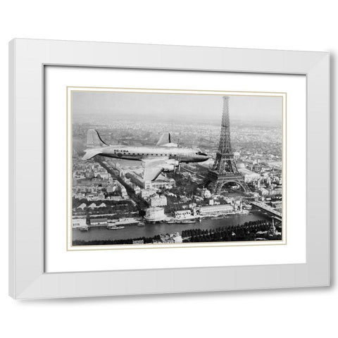 Airplane over Paris White Modern Wood Framed Art Print with Double Matting by Anonymous