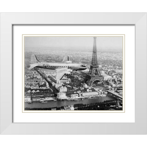 Airplane over Paris White Modern Wood Framed Art Print with Double Matting by Anonymous