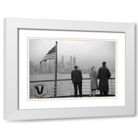 Lower Manhattan seen from the S.S. Coamo leaving New York White Modern Wood Framed Art Print with Double Matting by Anonymous