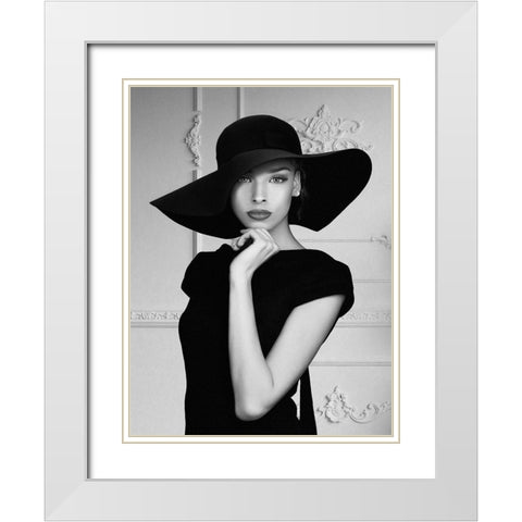 Lady with a hat White Modern Wood Framed Art Print with Double Matting by Lauren, Julian