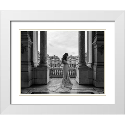 Balcony on a boulevard, Paris White Modern Wood Framed Art Print with Double Matting by Haute Photo Collection